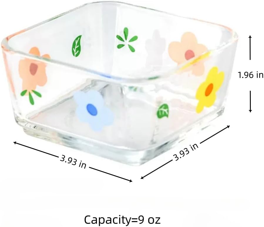 9 OZ Small Flower Candy Dish Floral Candy Bowl Cute Square Glass Bowl for Snack,Dessert,Fruit,Icecream,Yogurt,Dipping,Mini Clear Serving Bowl