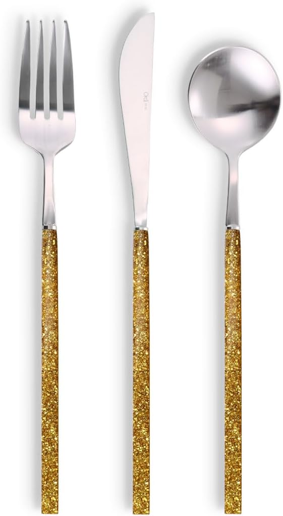 Ordi-Stix Handmade Fully Glitered Dinner Cutlery Set 3P (Spoon, Fork, Knife) Flatware Set (Gold)