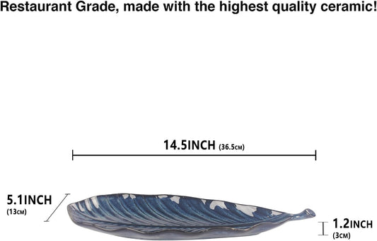 Serving Platter Olives Plate Set of 2, Large Serving Tray for Entertaining, Porcelain Trays and Platters, Salad Appetizer Tray,Dishwasher & Microwave Safe, Royal blue 14.5 Inch