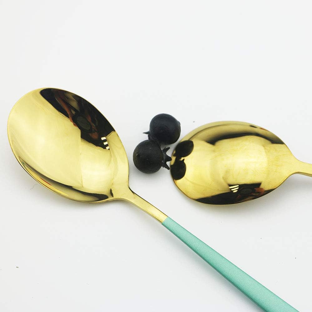 JASHII Flatware Set SUS304 Stainless Steel Silverware Set 20-Piece Cutlery Set, Smooth Surface and Mirror Polish, Fit for Kitchen Hotel Restaurant Tableware Set.(Green gold)