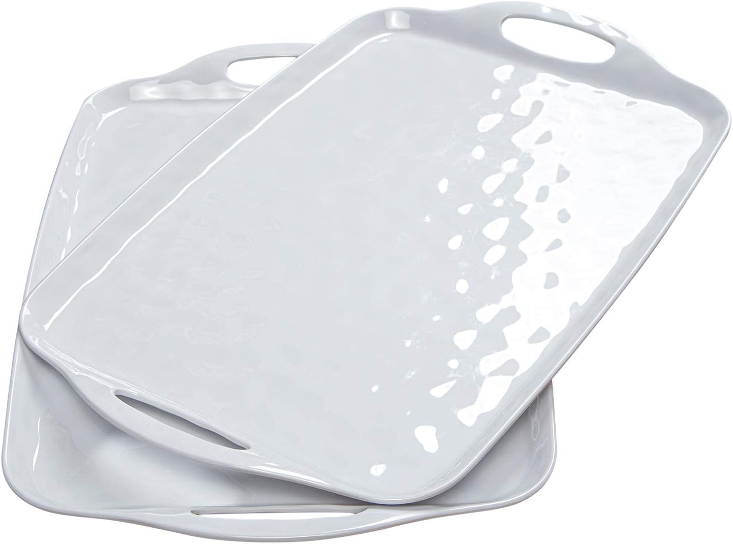 TP Serving Trays with Handles, 17 Inch Large Rectangular Melamine Serving Platter Set of 2, Pure White
