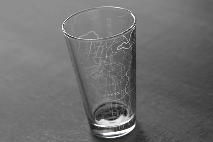 Well Told Engraved Orlando Florida Map Pint Glass, Etched Beer Gift (16 oz, Clear) City Map Pint, Custom City Glassware, Gifts For Beer Lovers