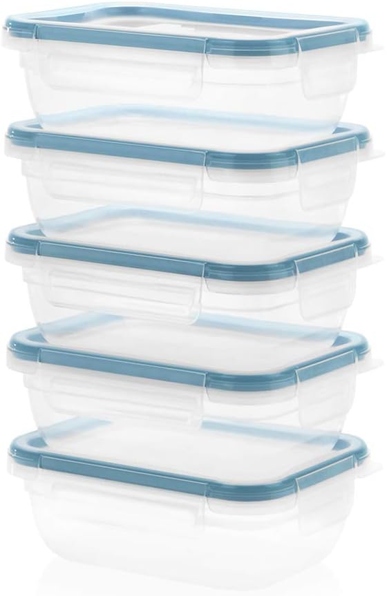 Snapware Total Solutions (5-Pack, 3 Cup) Plastic Food Storage Containers Set, Airtight & Leakproof Locking BPA-Free Lids Tupperware, Freezer Dishwasher Microwave Safe