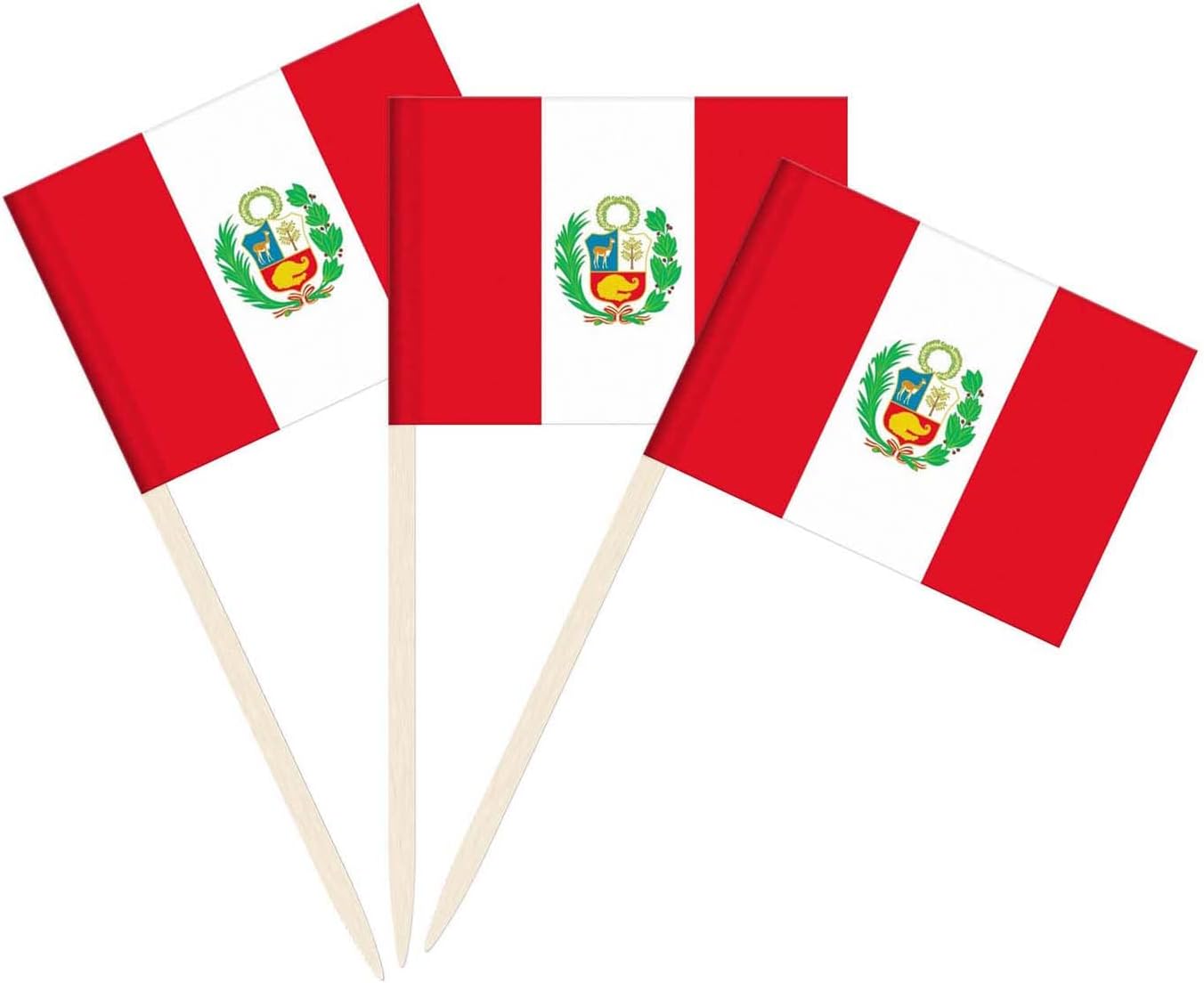 100 Pack Peru Flag Peruvian Toothpick Flags, Cocktail Picks Mini Stick Cupcake Toppers Country Picks Party Decoration Celebration Cocktail Food Bar Cake Flags (Peru)