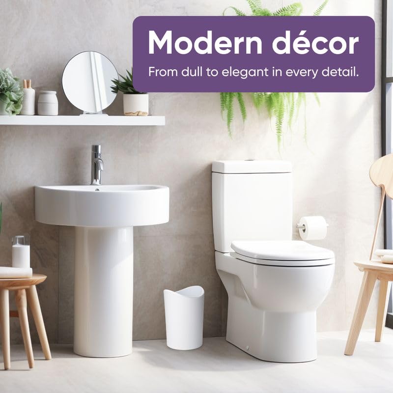 Superio MIni Bathroom Trash Can with Lid, Modern White Mini Waste Bin with Swing Lid (1 1/2 Gallon, 6 Liter) Plastic Garbage Can for Kitchen, Bathroom, Bedroom, Office, Under Desk (1, White)