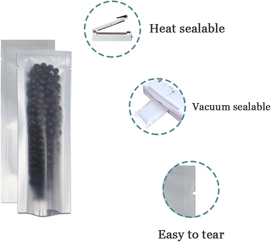 PABCK 500 Pcs 2.56x8.66 inch (Inside Size 2.17x8.27 inch) Clear Front Vacuum Heat Sealable Pure Foil Bag Pouch for Sampling Packaging Food Storage Aluminum Foil Package