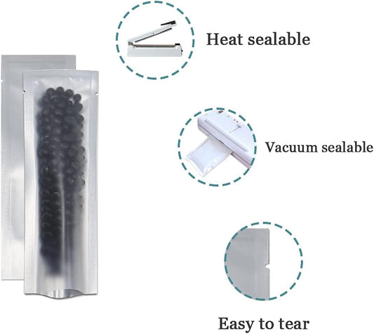 PABCK 500 Pcs 2.56x8.66 inch (Inside Size 2.17x8.27 inch) Clear Front Vacuum Heat Sealable Pure Foil Bag Pouch for Sampling Packaging Food Storage Aluminum Foil Package