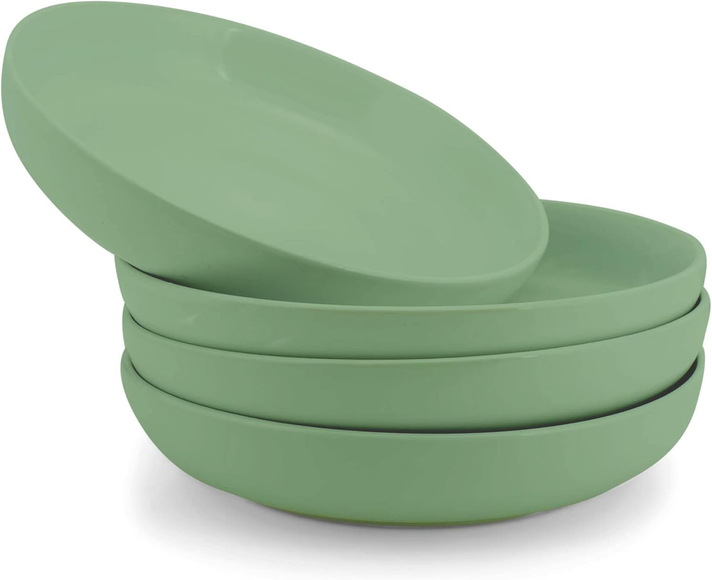 Elanze Designs Bistro Glossy Ceramic 8.5 inch Shallow Pasta Dinner Bowls Set of 4 - Perfect for Everyday uses from Italian Style Pasta to Caesar Salad, and Ramen to Pho, Sage Green