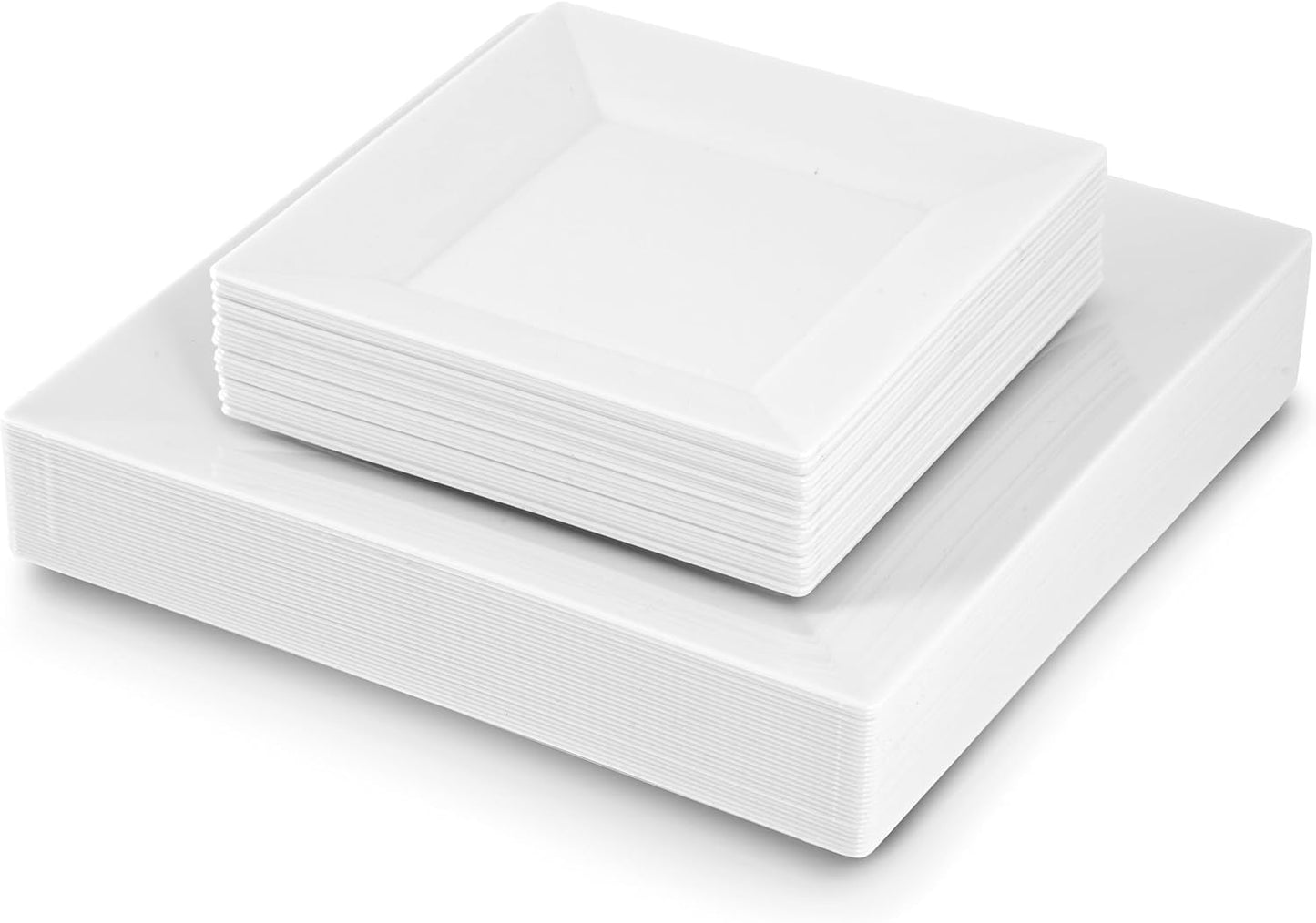 60 Pieces Square White Plastic Disposable Plates - Premium Heavy-Duty 30 Dinner Plates & 30 Salad Plates Ideal for Party, Birthday and Special Events
