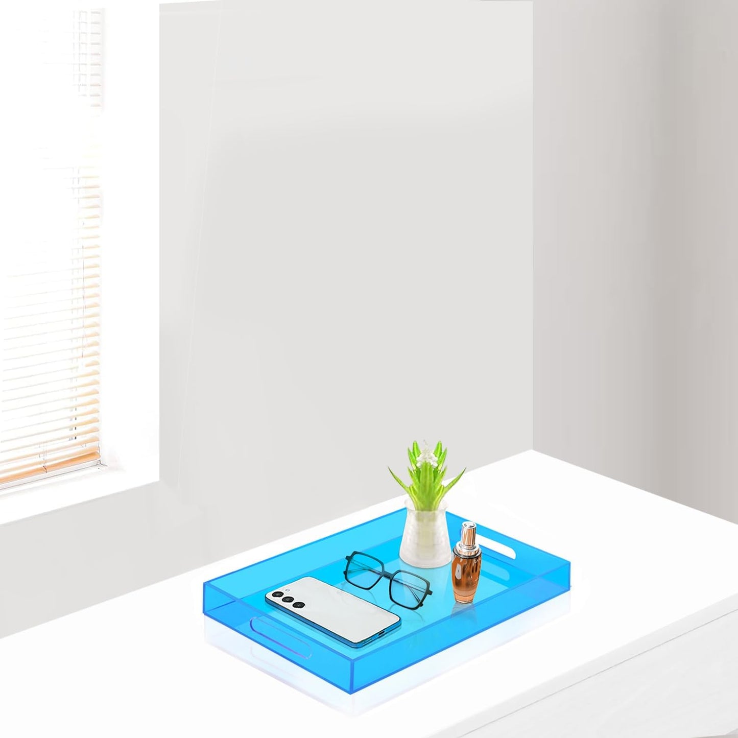 SetGame Acrylic Serving Tray with Handles, Bathroom Desktop Decorative Storage Arylic Trays, Simple Vanity Tray Food Tea Fruit Dinner Snack Tray for Bar Kitchen Party