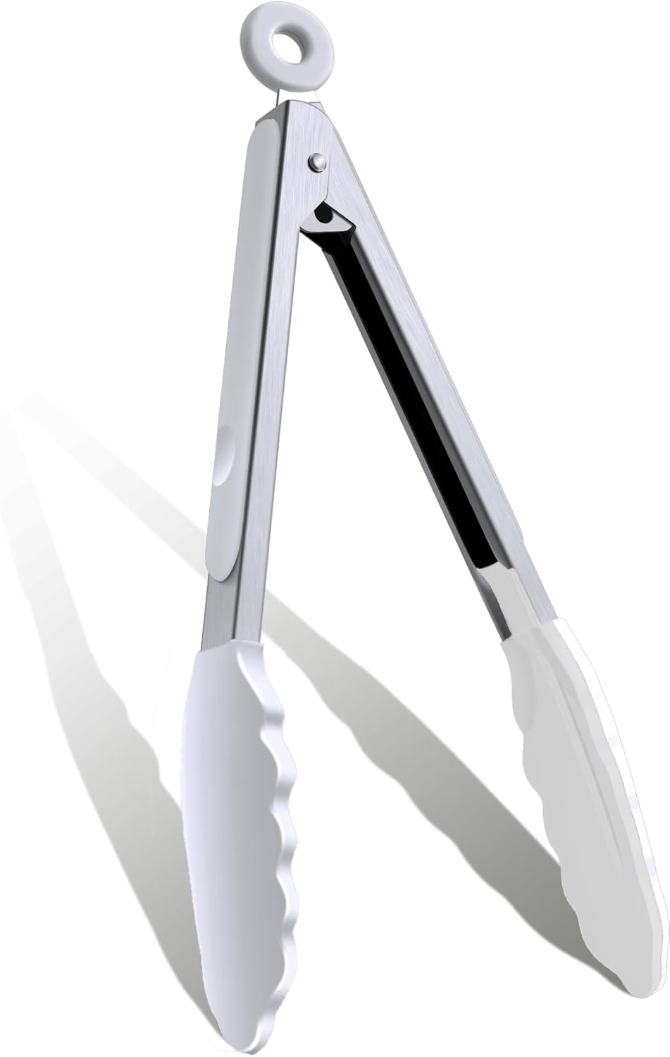 9 Inch Kitchen Tongs, Cooking Tongs with Silicone Tips and Stainless Steel Handle, Non Stick Heat Resistant Tongs for Cooking, Buffet, Salad Serving (9", White)
