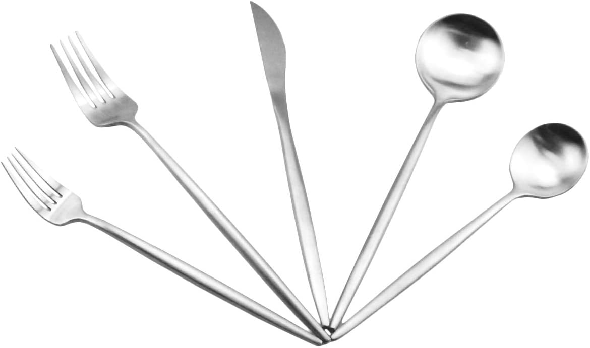 JASHII Royal Silverware Set, Matte 20 Pieces Food Grade 18/10 Stainless Steel Flatware Set Include Fork Spoon Knife Teasppons Utensils for Daily Use and Party, Service for 4, Anti Rust(Silver,4)