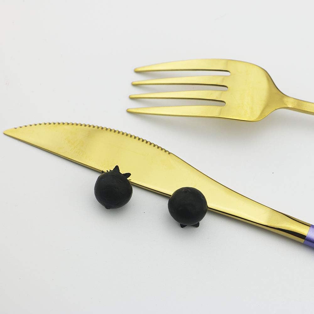 JASHII SUS304 Stainless Steel Flatware Cutlery Set For Home Kitchen Restaurant Hotel, Mirror Polished, 20-Piece Silverware Set for 4, Dishwasher Safe(Purple gold)