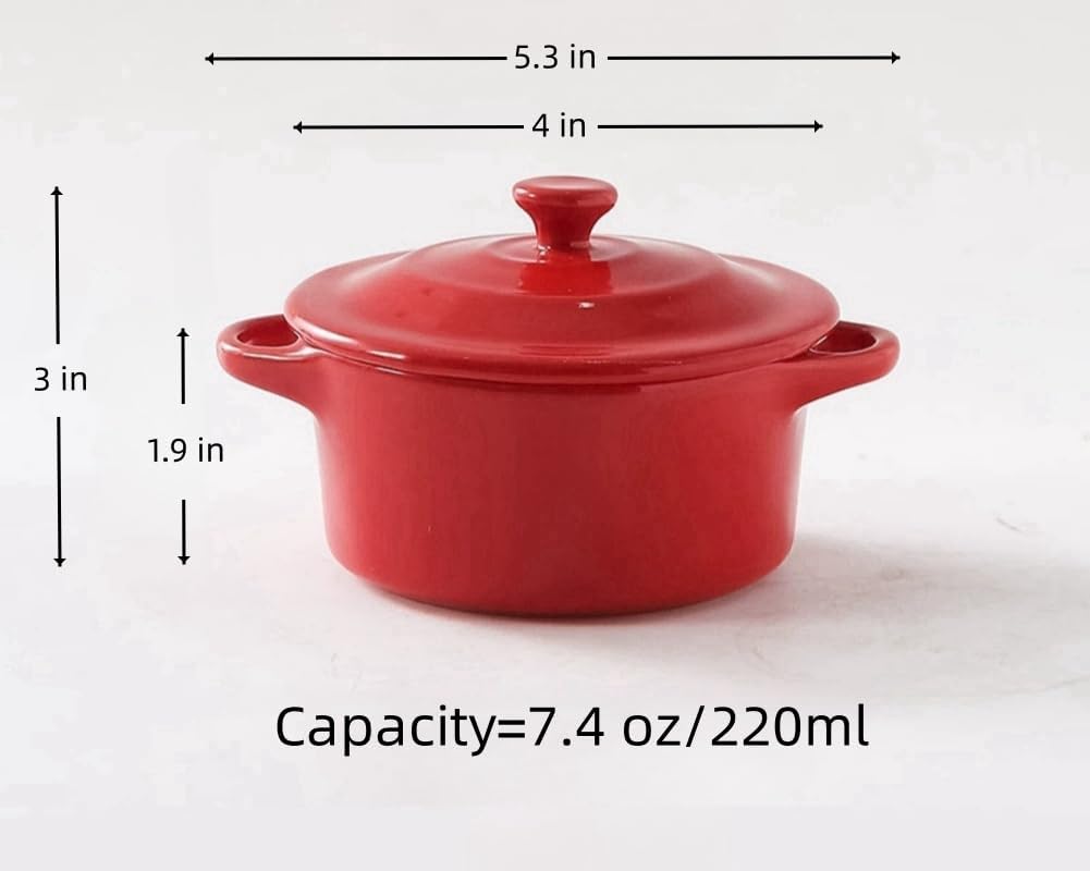 7 OZ Mini Ceramic Candy Bowl Small Candy Dish with Lid Cute Ceramic Bowl for Dessert,Snack,Baking,Fruit,Yogurt,Ice Cream,Cereal,Dipping Sauce,Side Dishes,Microwave Dishwasher Safe(red)