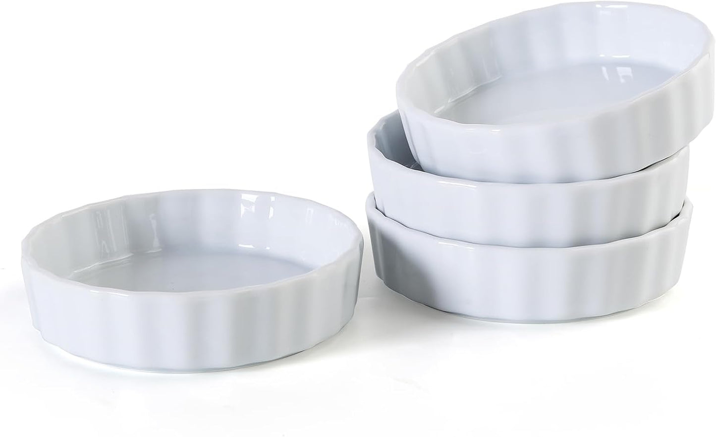 6oz Creme Brulee Ramekins Set of 4 - Ceramic Baking Dishes, Non-Stick Porcelain Pie Dish, Wave Round Baking Dish for Dessert, Pie, Tart, Souffles, Appetizers, Oven and Dishwasher Safe