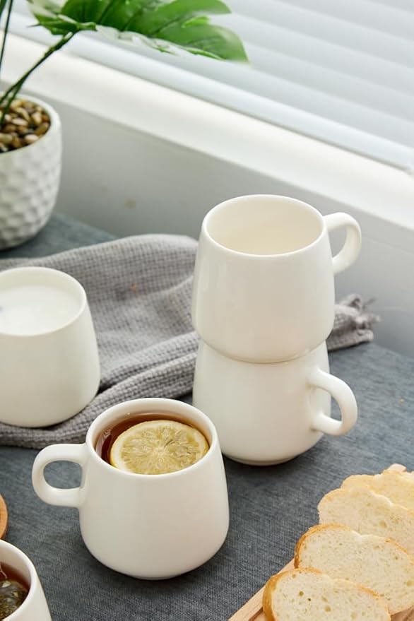 11 Ounce Porcelain Coffee Mugs Set of 6 with Handle Perfect for Coffee, Tea, Milk, Chocolate and Latte, Ceramic Coffee Cups Set for Man and Woman (White)