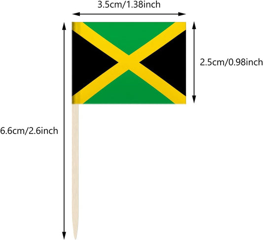 100 Pack Jamaica Flag Jamaican Toothpick Flags, Cocktail Picks Mini Stick Cupcake Toppers Country Picks Party Decoration Celebration Cocktail Food Bar Cake Flags (Jamaica)