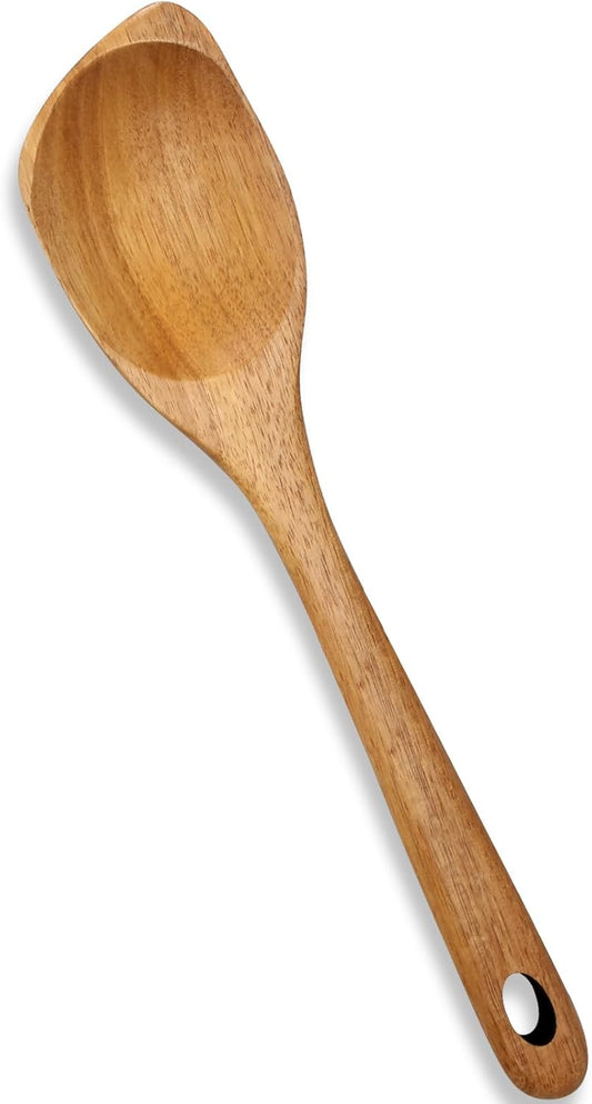 Large Wooden Spoons for Cooking Spatula Non Toxic Teak Kitchen Utensil Best Acacia Wood Cooking Spoon for Mixing Serving Non Stick Bamboo Kitchen Utensils Big Corner Stirring Spoon Long Handle Spatula
