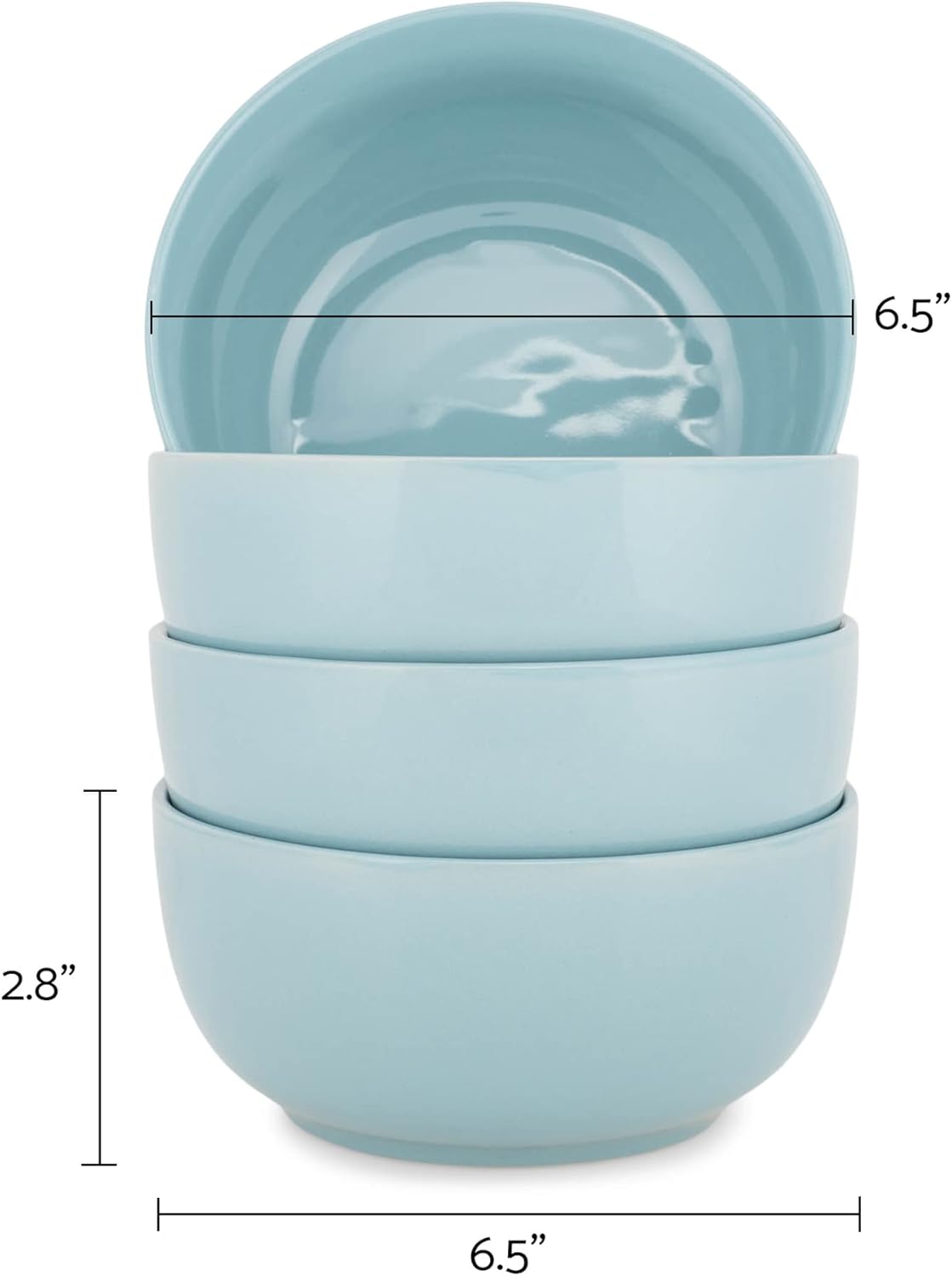 Elanze Designs Bistro Glossy Ceramic 6.5 inch Dinnerware Bowls Set of 4 - Perfect for Everyday uses from Soup, Pasta, Salad, Cereal, Ice cream, Ramen and Pho, Ice Blue