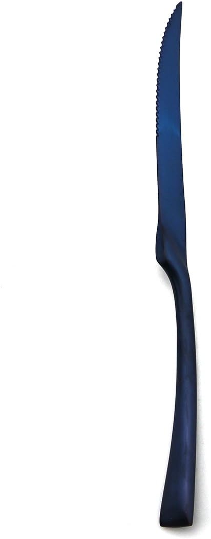 JASHII Luxury 18/10 Stainless Steel 8 Piece Matte Jubilee Blue Serrated Steak Knife Colorful Serving Black Utensil Set Replace Black