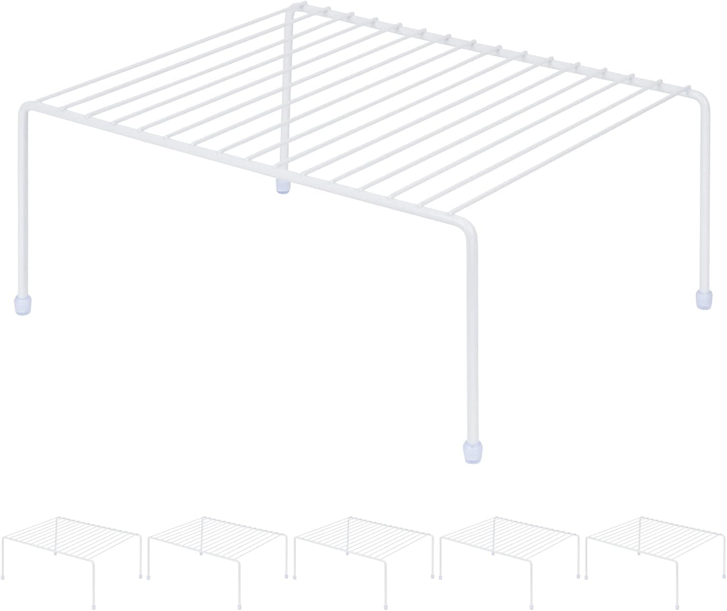 SIBAO Set of 6 Kitchen Cabinet Storage Shelf Rack - (13.1 x 10.2 Inch) /Plastic Feet - Steel Metal - Rust Resistant Finish - Cups, Dishes, Cabinet & Pantry Organization (White)