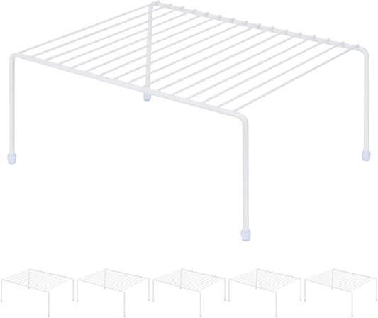 SIBAO Set of 6 Kitchen Cabinet Storage Shelf Rack - (13.1 x 10.2 Inch) /Plastic Feet - Steel Metal - Rust Resistant Finish - Cups, Dishes, Cabinet & Pantry Organization (White)