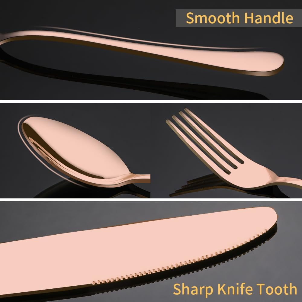 Briout Rose Gold Silverware Set, 20 Piece Cutlery Set, Stainless Steel Flatware Set Service for 4 Include Spoons Forks Knives Tableware Utensil Set for Kitchen Home Restaurant, Shiny Rose Gold Polish