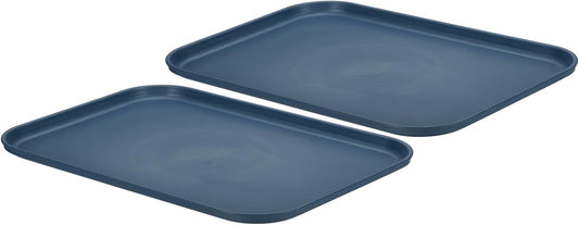 PATIKIL Plastic Fast Food Serving Tray, 2 Pcs 15" x 10.6" Reusable Rectangular Cafeteria Serving Platter for Party Kitchen Restaurant, Dark Blue
