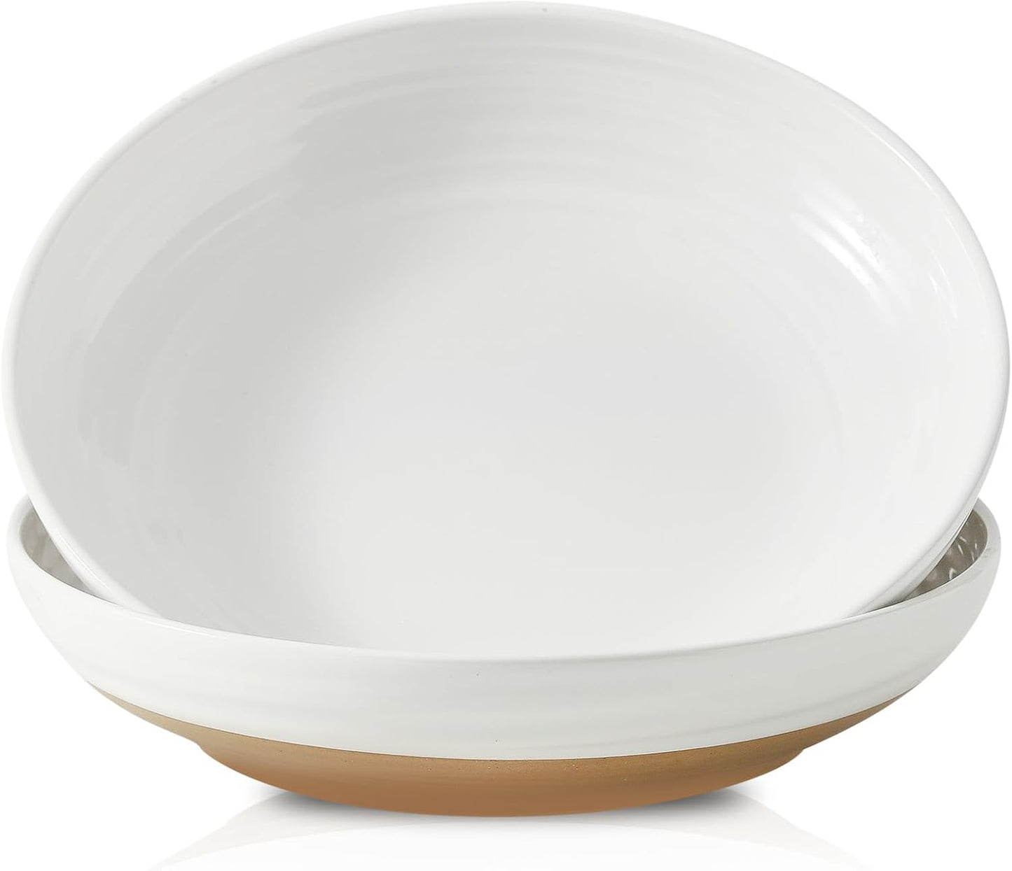 Pasta Bowls 32 OZ,Ceramic Salad Serving Bowls Set of 2,Large 8.7 inch Shallow Bowls Plates for Fruit,Noodle,Dinner,Soup Bowls for Christmas Gift,Dishwasher & Microwave Safe,White