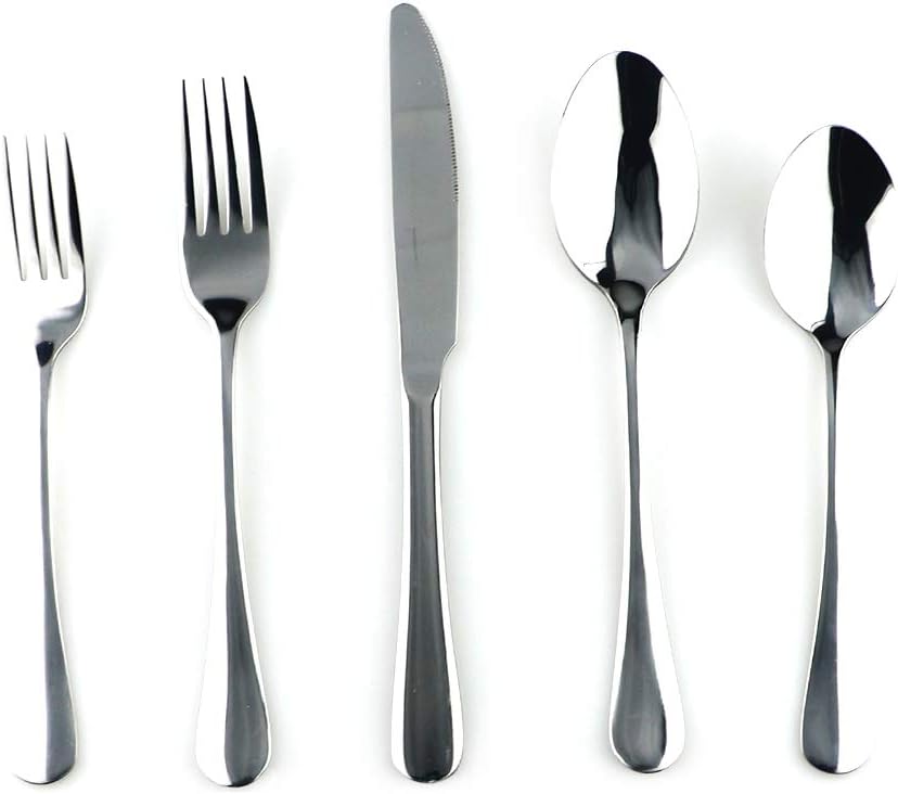 Gugrida 19 Pcs Mirror Polished Reusable Utensils Vitalt Eco-Friendly Stainless Steel Silver Flatware Dinnerware Set, Shiny Cutlery Knife Fork Spoon Fruit Fork Set & 1x Cake shovel, Service for 3