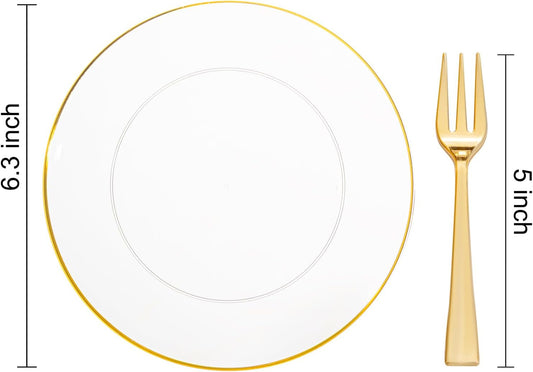 Festiva 200Pcs Clear Plastic Dessert Plates Disposable 6.3" with Plastic Forks 5" - Small Clear Plates-Dessert/Cake/Appetizer Plates for Thanksgiving/Christmas Party & Wedding - Serve for 100Guests