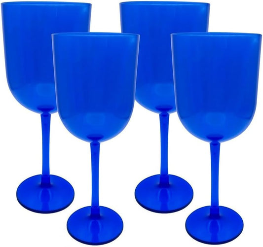 Party Outlaw Plastic Wine Glasses 4 Pc 10oz, Classic Wine Drinking Glasses, BPA-Free, Lightweight, Heavy Duty, Reusable, Shatter - Proof, Dishwasher Safe, Made in USA (Blue)