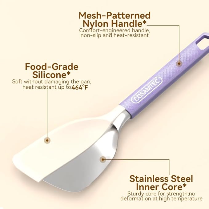 Silicone Small Spatula for Cooking Flexible Beveled Turner with Solid Inner Core and Heat Resistant Nylon Handle Ideal Spatula for Non-Stick Cookware