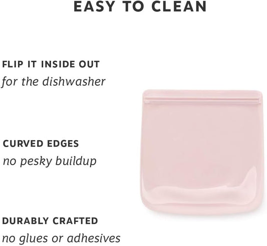 W&P Porter Silicone Reusable Storage Bag, Sandwich (34oz Flat), Blush, Food Storage Container, Microwave and Dishwasher Safe, Easy Cleaning