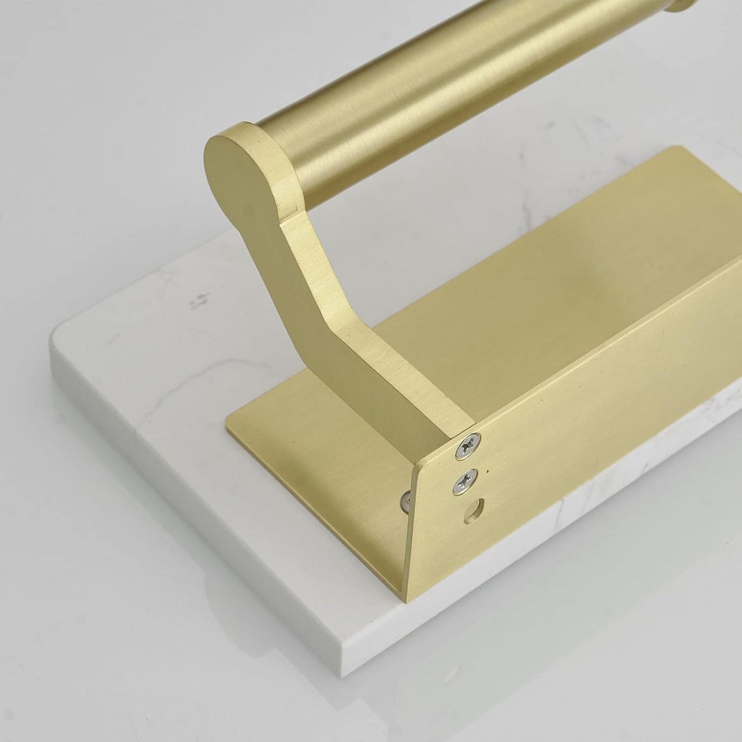 Hoimpro Brushed Gold Aluminum Toilet Paper Holder with White Natural Marble Shelf, Wall Mounted Tissue Hand Paper Roll Storage Holder for Bathroom Kitchen Washroom Bedroom