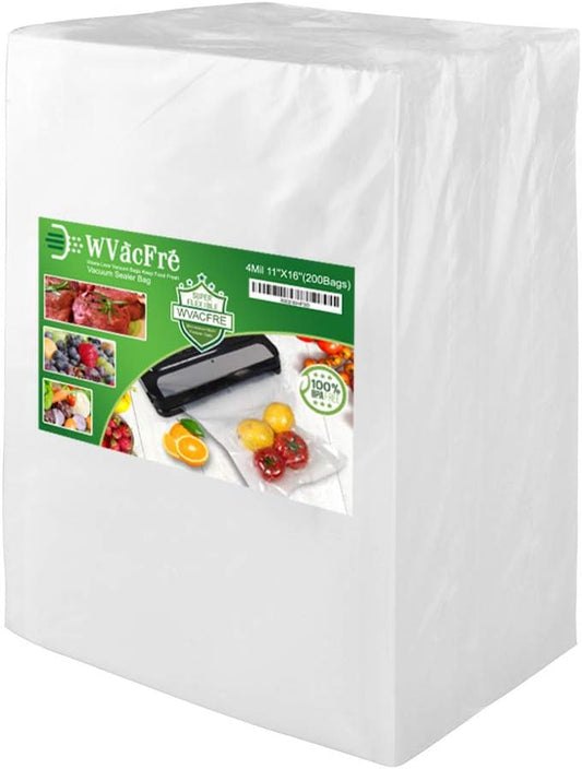 200 Gallon Size 11x16Inch 4mil Food Sealer Vacuum Sealer Bags with Commercial Grade,BPA Free,Heavy Duty,Great for Food Vac Storage or Sous Vide Cooking