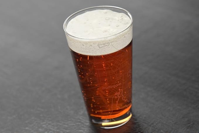 Well Told Engraved Baltimore Maryland Map Pint Glass, Etched Beer Gift (16 oz, Clear) City Map Pint, Custom City Glassware, Gifts For Beer Lovers