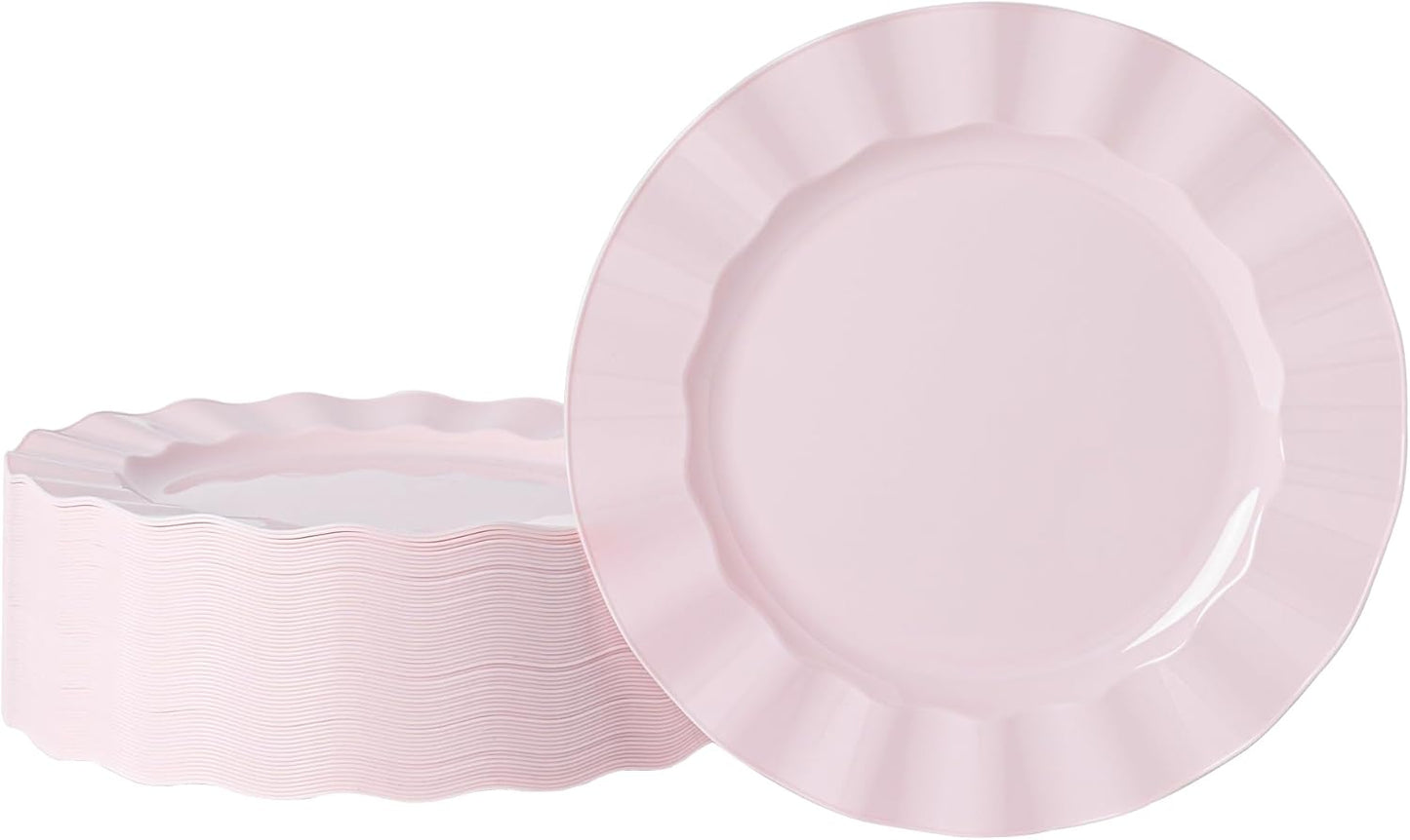 72 Pack Pink Plastic Plates, 10" Disposable Wave Dinner Plates Elegant Heavy Duty Serving Dishes for Party, Wedding, Thanksgiving, Christmas