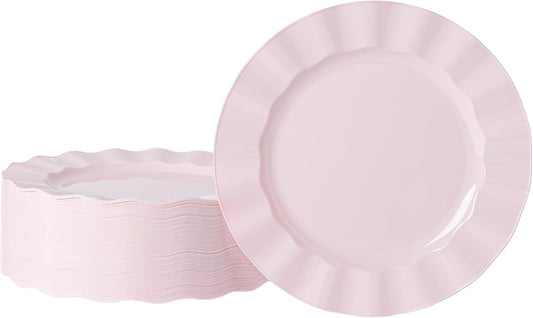 72 Pack Pink Plastic Plates, 10" Disposable Wave Dinner Plates Elegant Heavy Duty Serving Dishes for Party, Wedding, Thanksgiving, Christmas