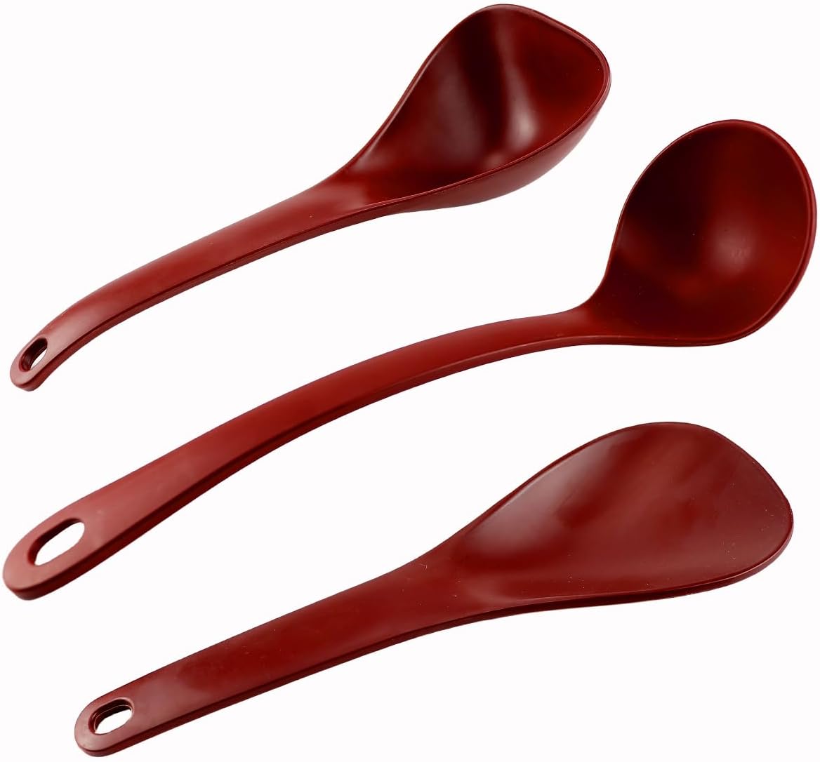 DOERDO 3Pcs Rice Paddle Spoon Non Stick Soup Spoon Hea-Resistant Cooking spoon for Rice Soup Potato, Red