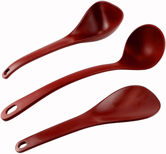 DOERDO 3Pcs Rice Paddle Spoon Non Stick Soup Spoon Hea-Resistant Cooking spoon for Rice Soup Potato, Red
