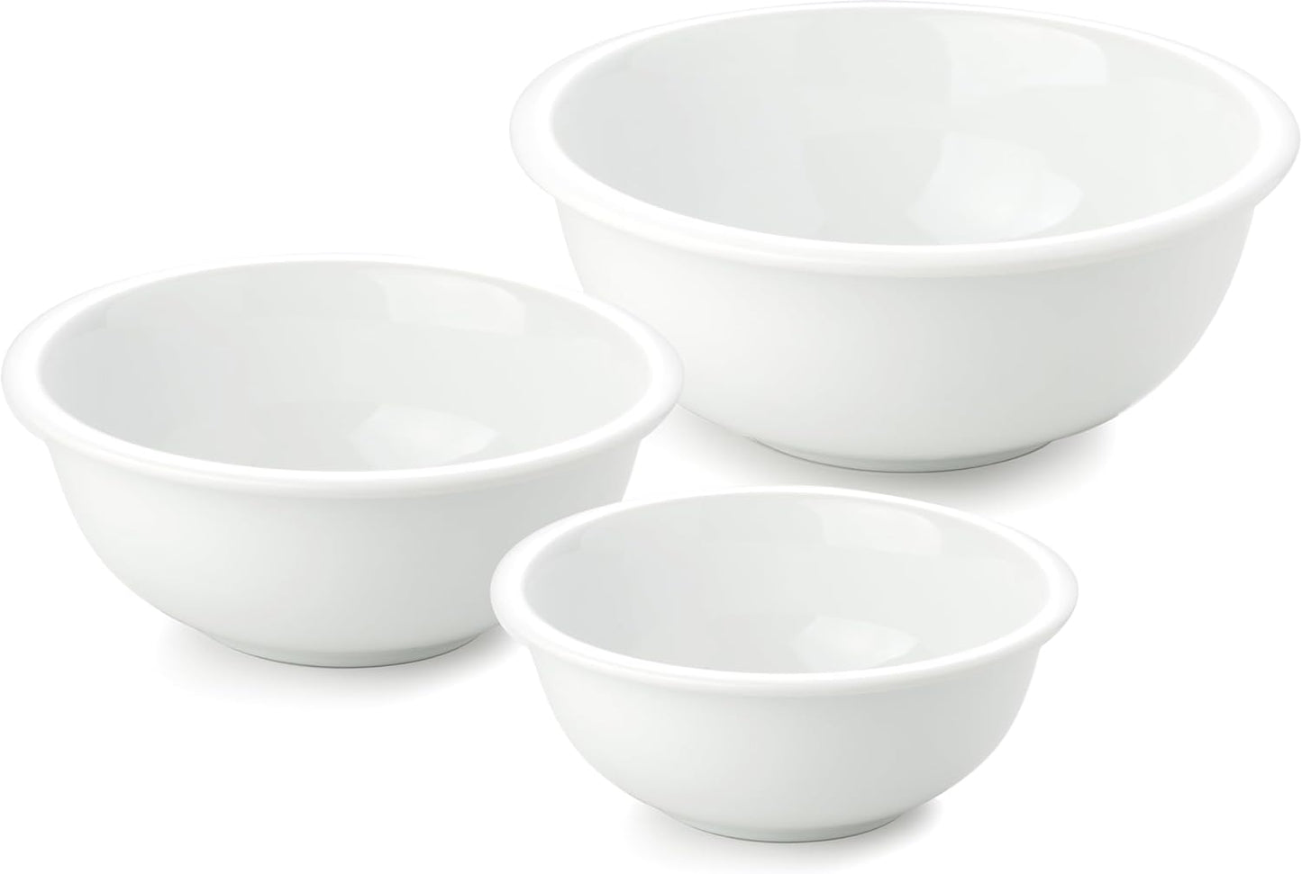 3-Piece Poecelain Mixing Bowls Set For Prepping, Serving, Gift,Baking and Cooking, Preheated Oven, Microwave, and Freezer, Dishwasher Safe (Pure White)