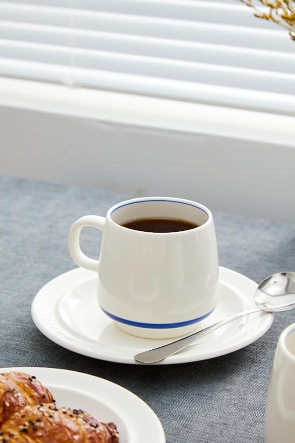 11 Ounce Porcelain Coffee Mugs Set of 6 with Handle Perfect for Coffee, Tea, Milk, Chocolate and Latte, Ceramic Coffee Cups Set for Man and Woman (Blue)