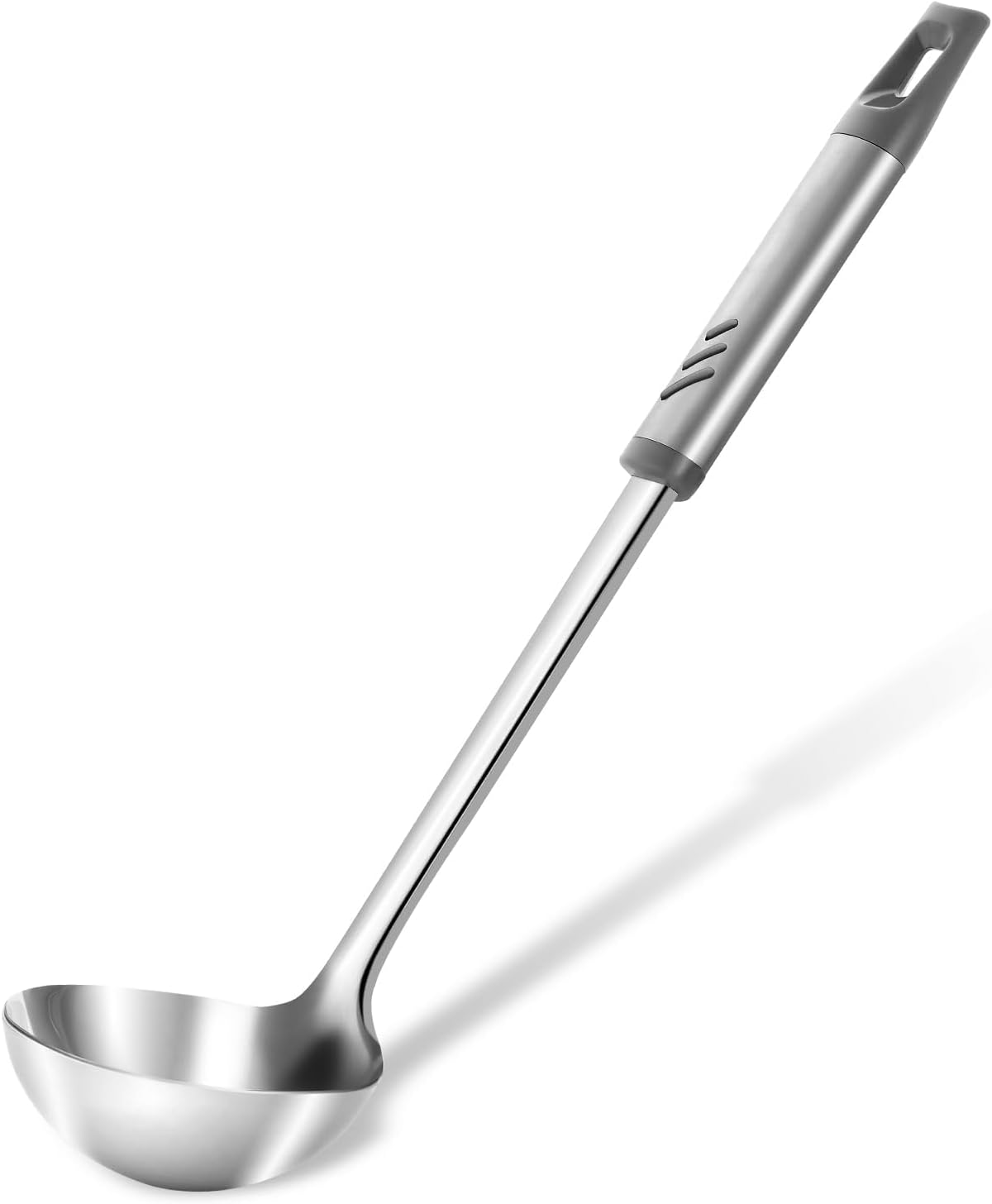 Soup Ladle, 13.9 inch Large Ladles Serving Spoons, 4 oz Stainless Steel Ladle with Heat-proof Handle, Comfortable Grip Design, Durable Construction, Silver