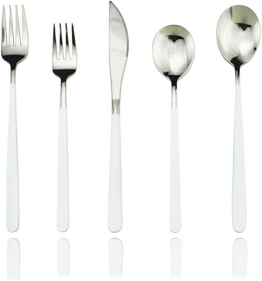 JASHII 20-Piece SUS304 Stainless Steel Silverware Set Luxury Flatware Cutlery Set Mirror Polished Service for 4 Include Knife Fork Spoon Dishwasher Safe (White silver)