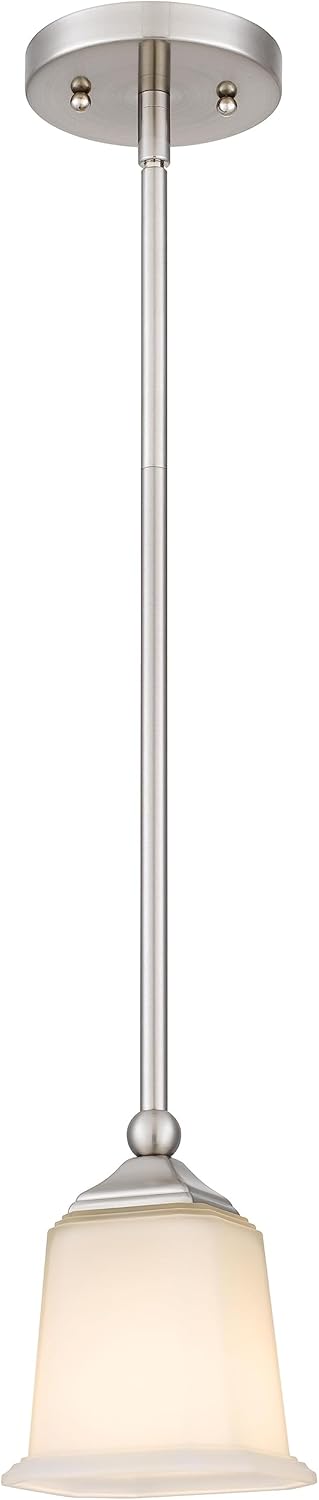 Nox Modern Farmhouse 1-Light Pendant Ceiling Light with White Glass Shade in Brushed Nickel Finish for Kitchen Island, Hallway, Entryway, Passway, Dining Room, Bedroom, Living Room