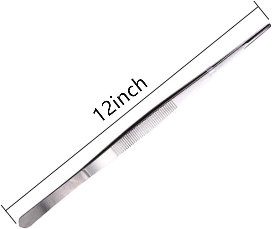 Aniso Long Tweezers - Precision Serrated Kitchen Tongs for Barbecue & Cooking (12 inches)