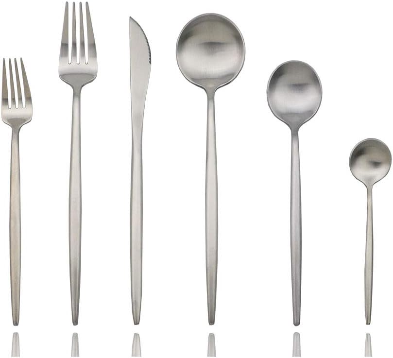 JASHII Luxury Flatware, Silverware Sets, 6-pieces Elegant Cute 18/10 Stainless Steel Silverware Set for Eating Home Kitchen Hotel Restaurant, Service Sets for 1 People, Dishwasher Safe