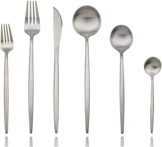 JASHII Luxury Flatware, Silverware Sets, 6-pieces Elegant Cute 18/10 Stainless Steel Silverware Set for Eating Home Kitchen Hotel Restaurant, Service Sets for 1 People, Dishwasher Safe