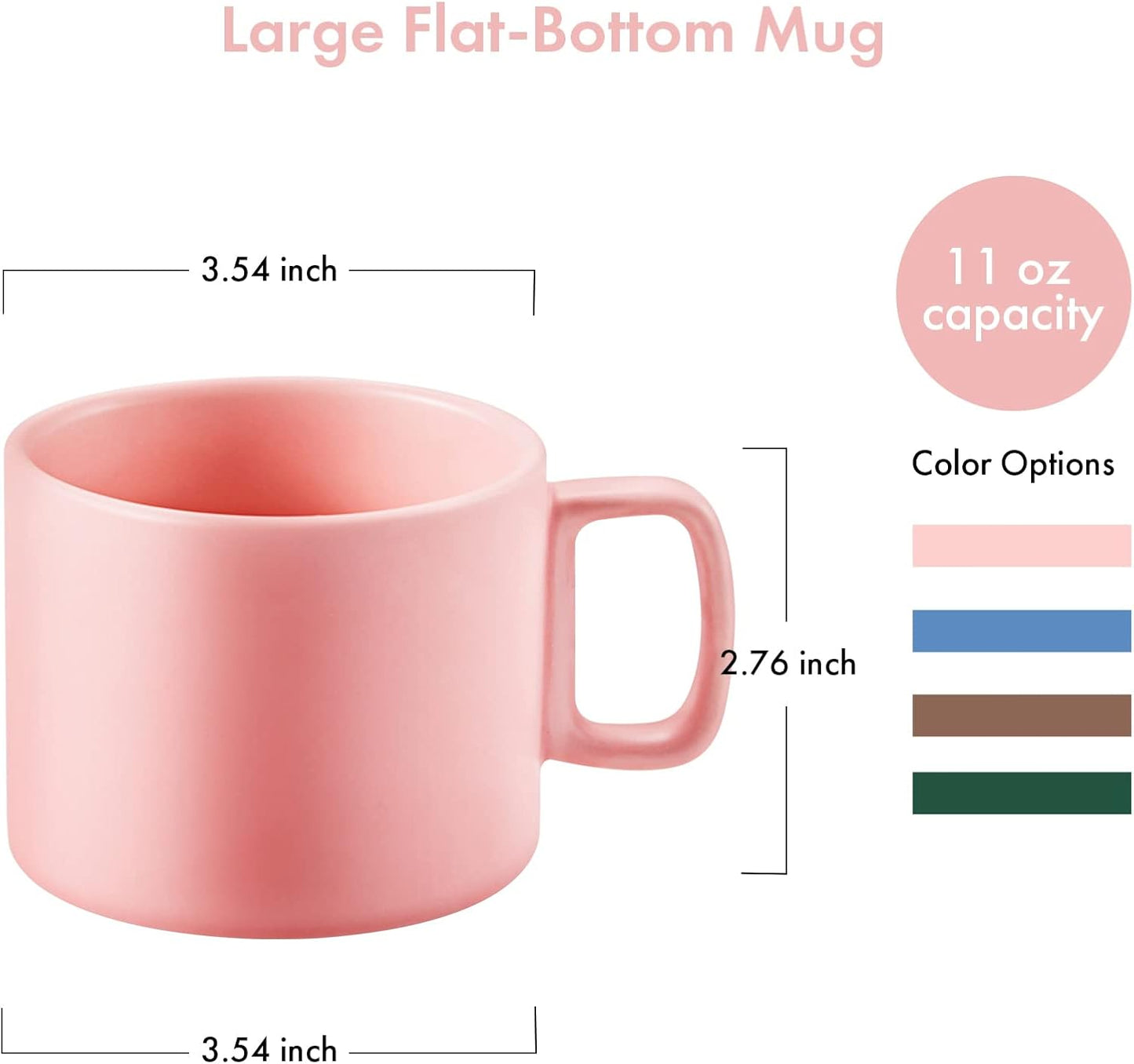 VOBAGA Coffee Mug 11 oz Tea Cup with Flat-Bottom Warming Coffee Milk for Office and Home（Pink